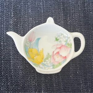 Floral Teapot Shaped Tea Bag or Trinket Dish
